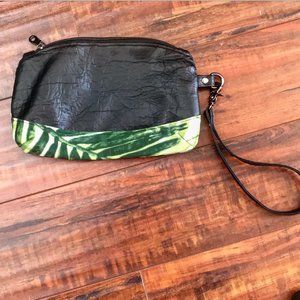 Handmade Leaf Print Leather Wristlet Black